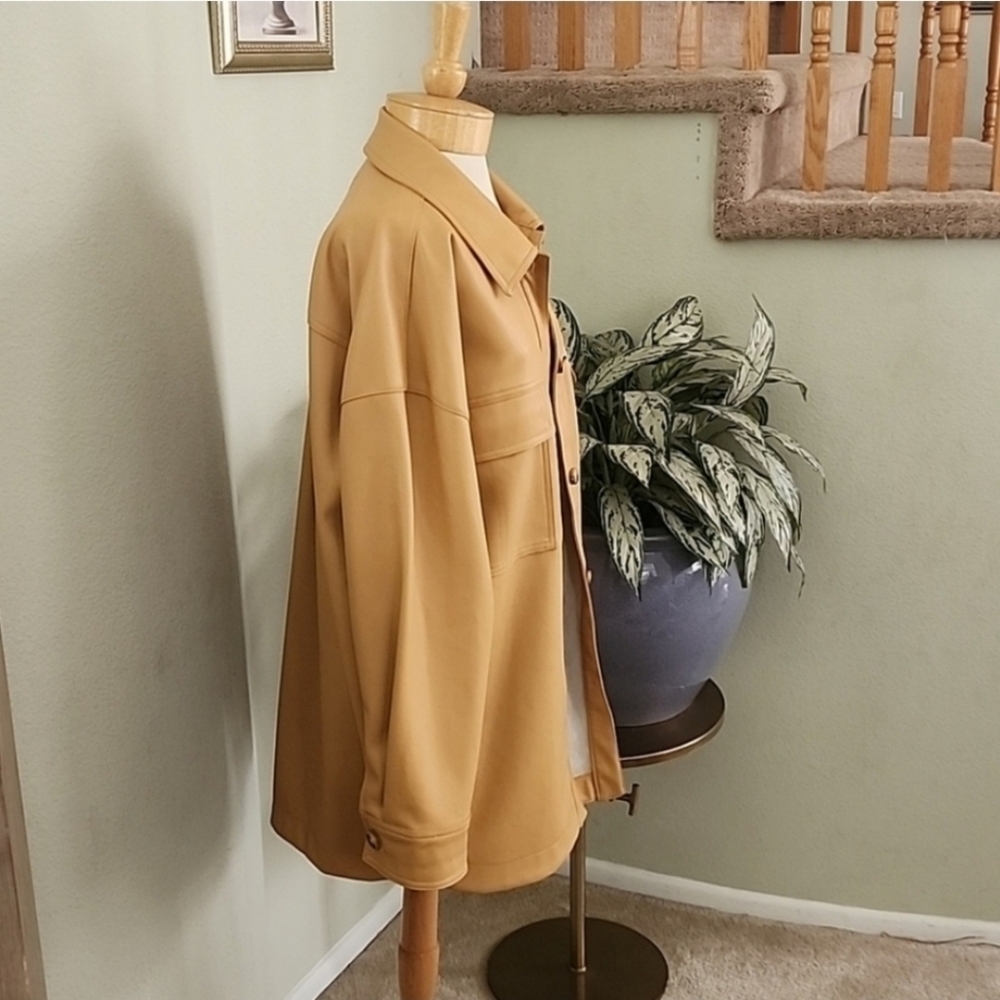 Anthropologie Maeve Faux Leather Shacket Camel Tan Button Front Jacket NWT Large - Picture 12 of 16